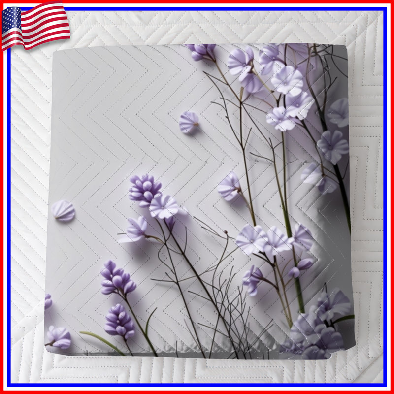 Purple Delicate Flowers Quilted Bedspread , Twin