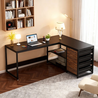 Bureau 59 po en L avec classeur et rangement réversible