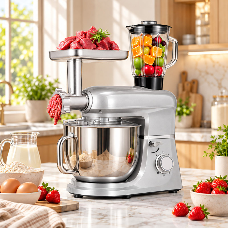 8.5-Quart 10-Speed 6-in-1 Multifunctional Electric Stand Mixer, Silver