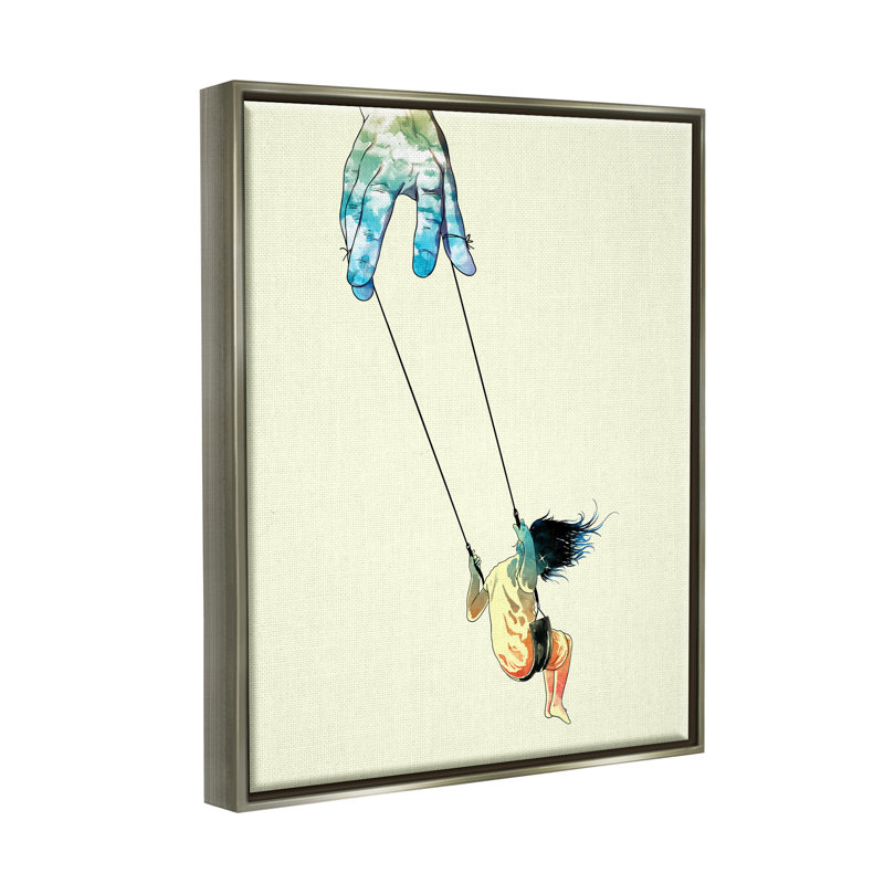 Imaginative Marionette Girl on Swing par Matheus Lopes Castro - peinture sur toile, H 21 po x l 17 po x P 1,7 po