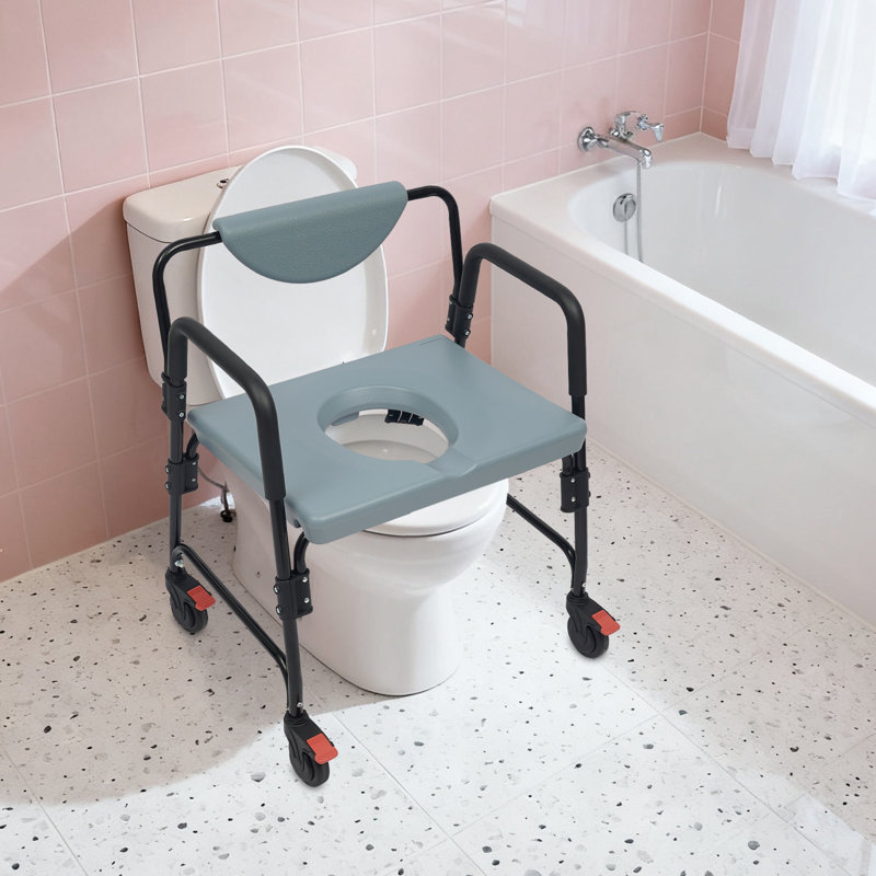 Rolling Commode Chair With Locking Wheels Heavy-Duty Toilet Chair For Home, Bedroom & Care Use