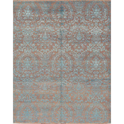 Tapis beige et vert clair noué à la main de haute qualité