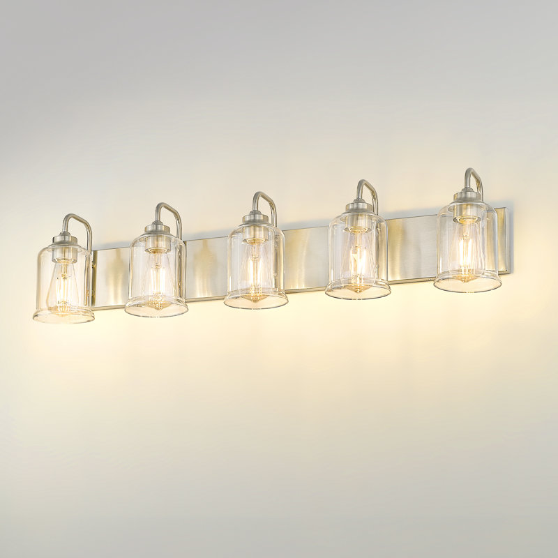 Dimmable Modern Vanity Light With Clear Glass Shade, Brushed Nickel Finish, 5