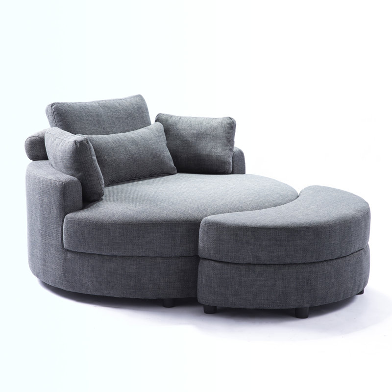 Danieal Upholstered Barrel Chair with Ottoman, Dark Gray Fabric