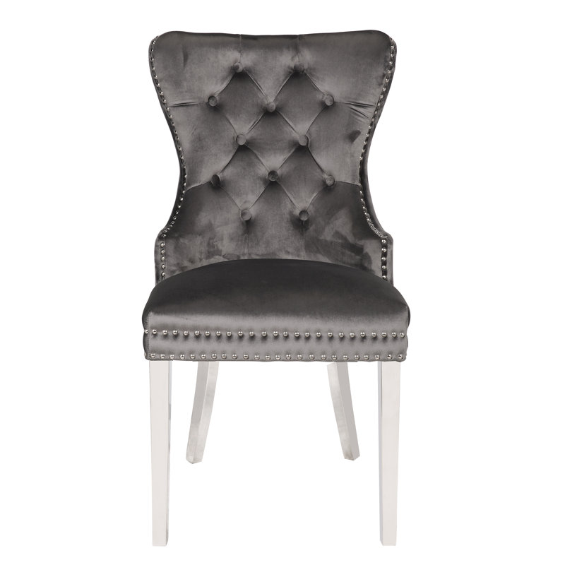 Ashlee 19'' H Tufted Velvet Upholstered Parsons Chair, Dark Gray