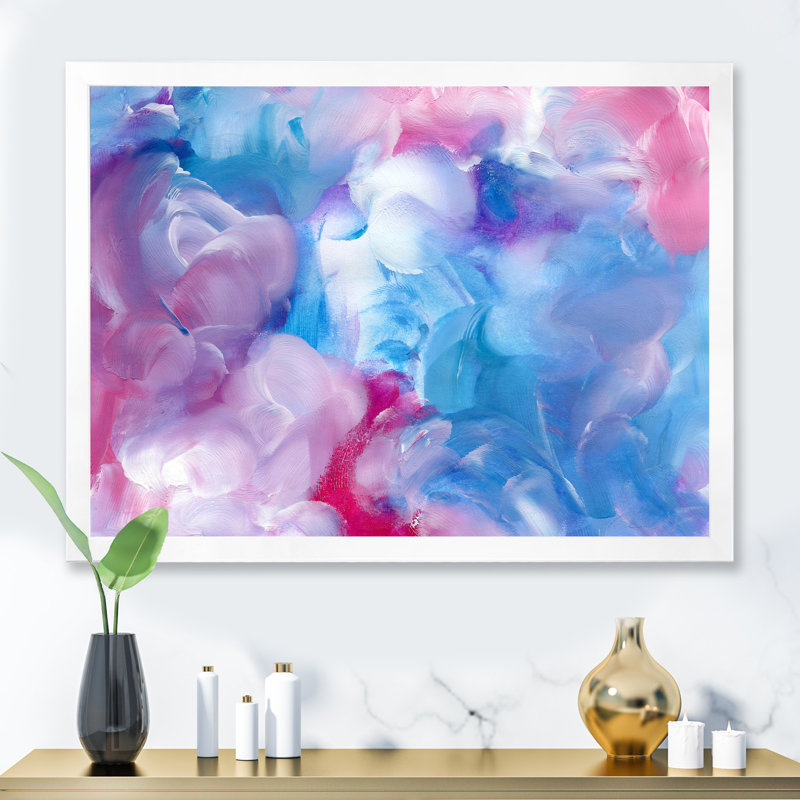 Nuage abstrait bleu et rouge - Peinture sur toile, H 30 po x l 40 po, Toile blanche avec cadre d'angle fermé