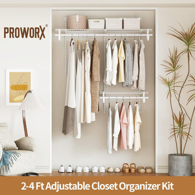 2-4 pi. Système d'organisation de placard extensible, étagère en fil métallique blanc