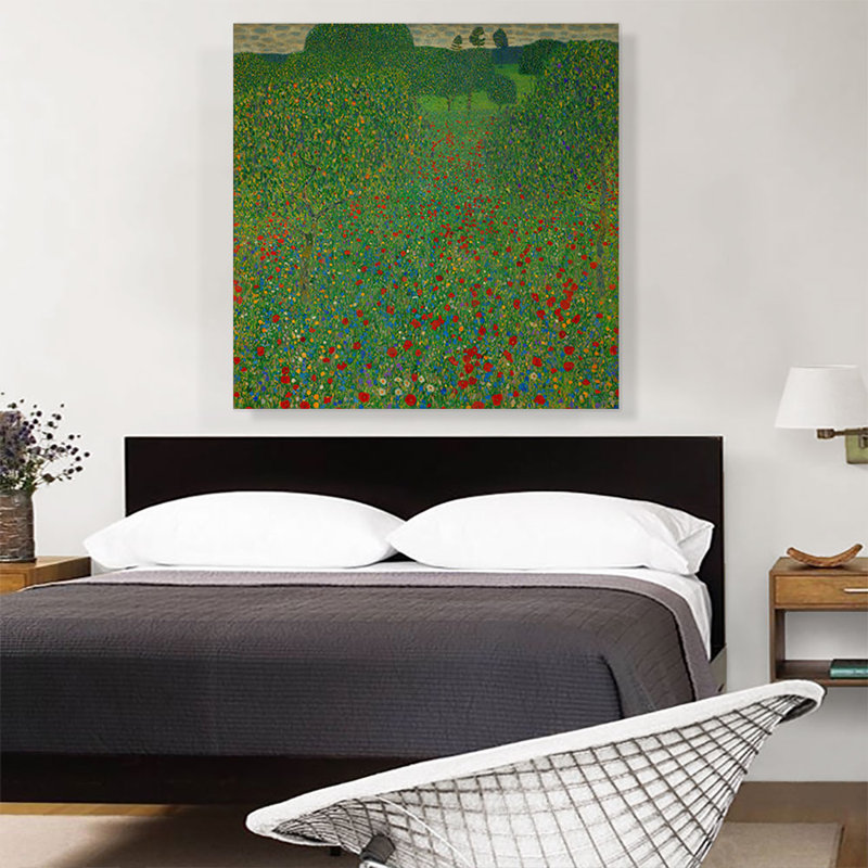 «A Field of Poppies 1907» par Gustav Klimt, reproduction d'art sur toile tendue, H 36 po x l 36 po x P 0,75 po