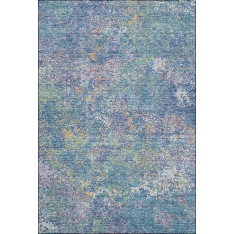 Premium Machine Washable Mayfield abstract Rug, Aqua, 2'6" x 3'10"