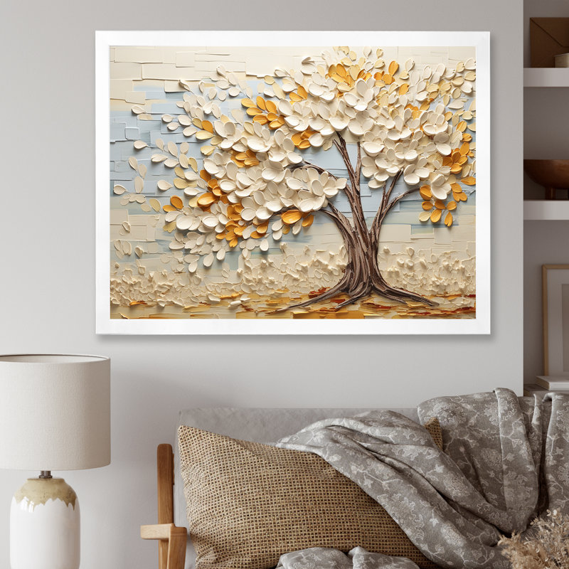 Minimalisme américain Basswood Tree IV - arbre, décoration murale, Cadre de coin blanc fermé, H 24 po x l 32 po x P 1 po