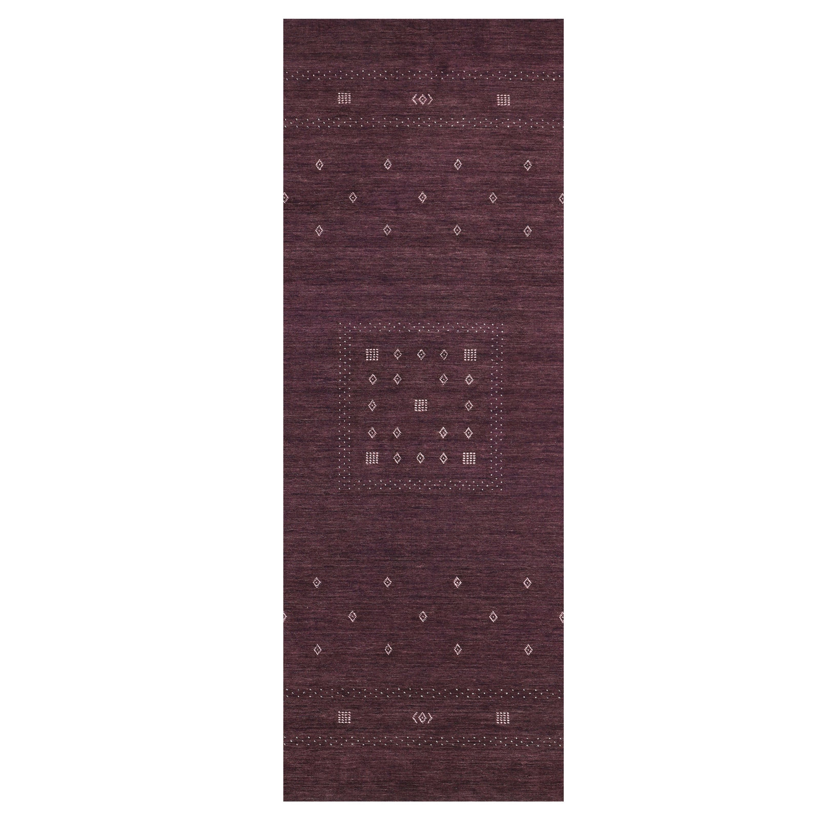 Simi Hand-Woven Geometric Cotton Wool Rug, Runner 2'6" x 8', Eggplant