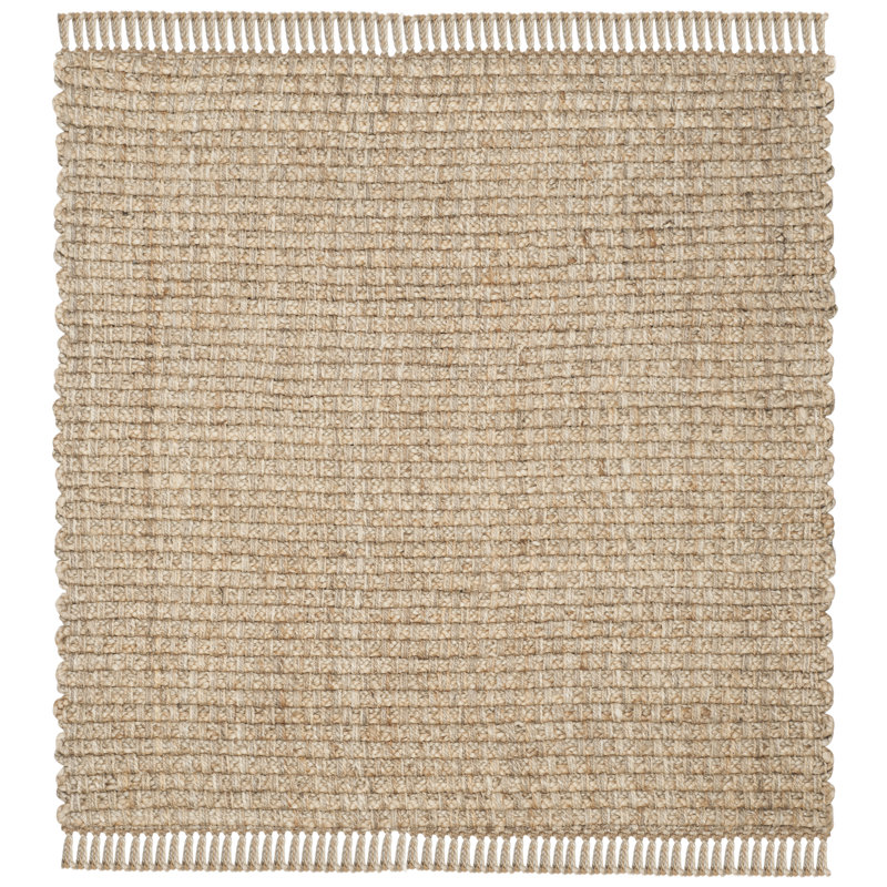Jakwaun Natural Fiber Hand Woven Jute Solid Color Rug, Square 6'
