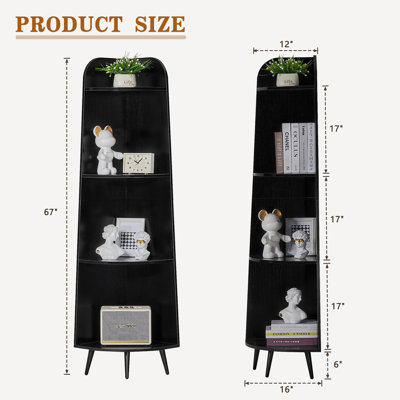 4 Tier Corner Shelf Bookcase, Tall Narrow Corner Storage Rack,  Wooden Display Shelf Organizer, Space Saving Bookshelf
