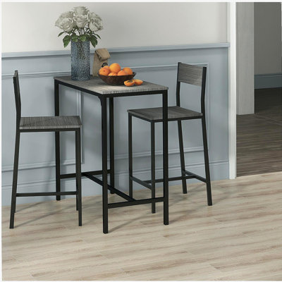 Ensemble de 3 tables de bar et chaises HOMcom, ensemble de table de salle à manger industriel pour 2 personnes, table de cuisine à hauteur de comptoir avec tabourets de bar, ensemble de table de petit-déjeuner pour 2 petits espaces, gris