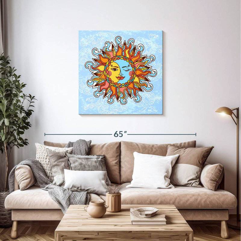 Oberle Cartoon Boho Sun And Moon, 36" H x 36" W