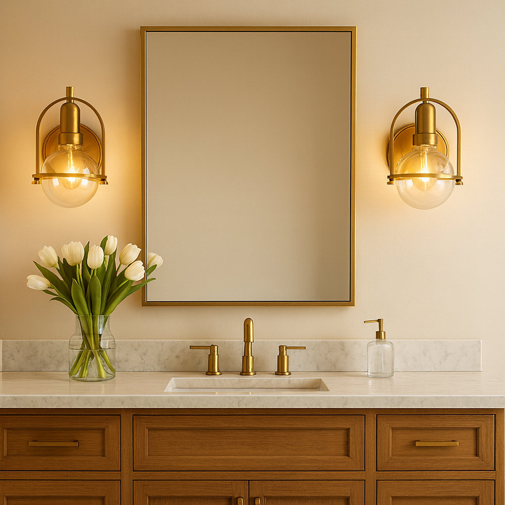 Damiana 3-Light Vanity Light, Heritage Brass, 9" H x 6.25" W x 7.5" D, 1 Light