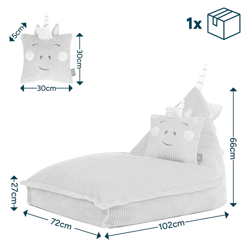 Kids Bertie Bear Corudroy Lounger Bean Bag, Unicorn