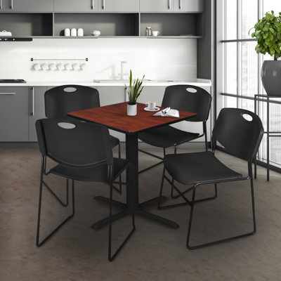 Cain Square X-Base Breakroom Table & 4 Zeng Stack Chairs