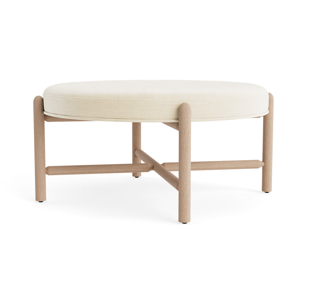 Vane 36" Round Ottoman, Cream, Oak
