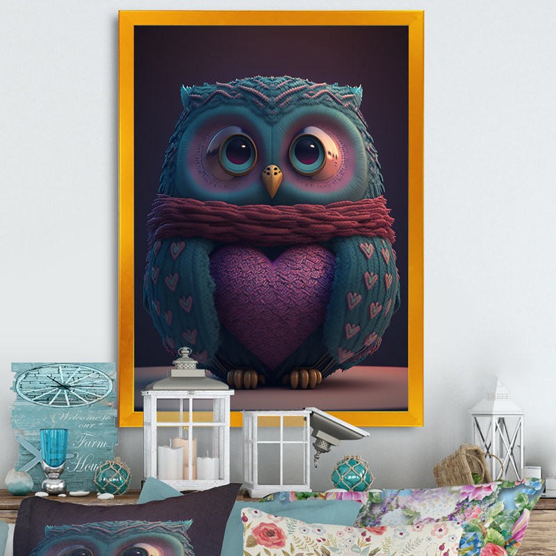 Motom hibou mignon tricoté de la Saint-Valentin - impression sur toile, H 20 po x l 12 po x P 1 po