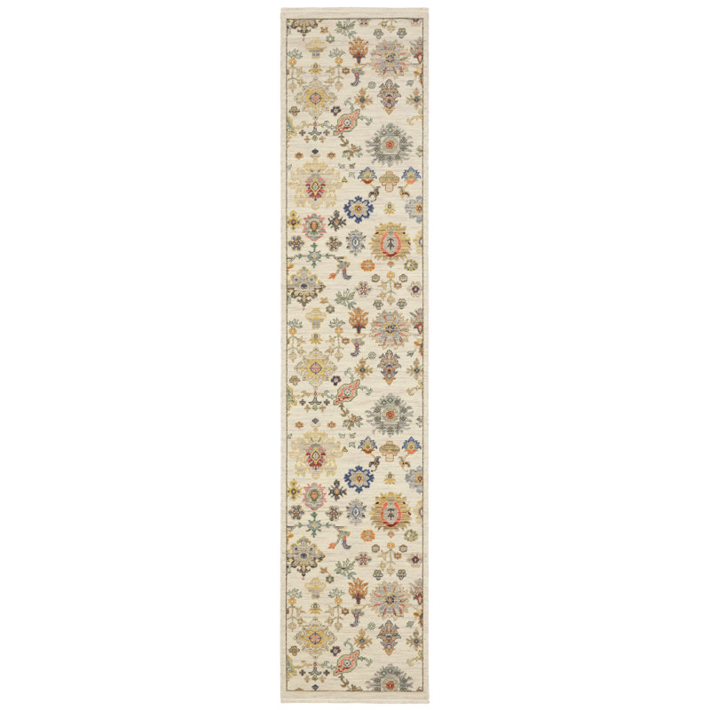 Oriental Machine Woven Beige/Grey Wool Blend Area Rug, Runner 2'6" x 12'