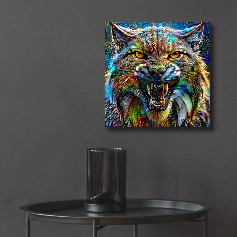 Art mural en verre épique «Lynx» par Pierre Gavidia, 12 po x 12 po