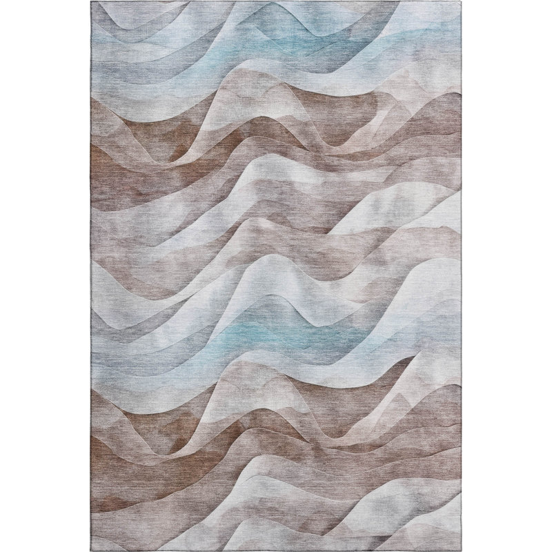 Premium Machine Washable Harjo AMF1619 Waves Rug, Rectangle 10' x 14'