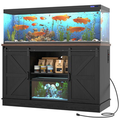 Support d'aquarium de ferme pour aquariums de 55 à 75 gallons, support de réservoir de reptile avec prise de courant et porte de grange coulissante, support de réservoir de poisson robuste avec rangement pour réservoirs de tortues / terrariums de reptiles
