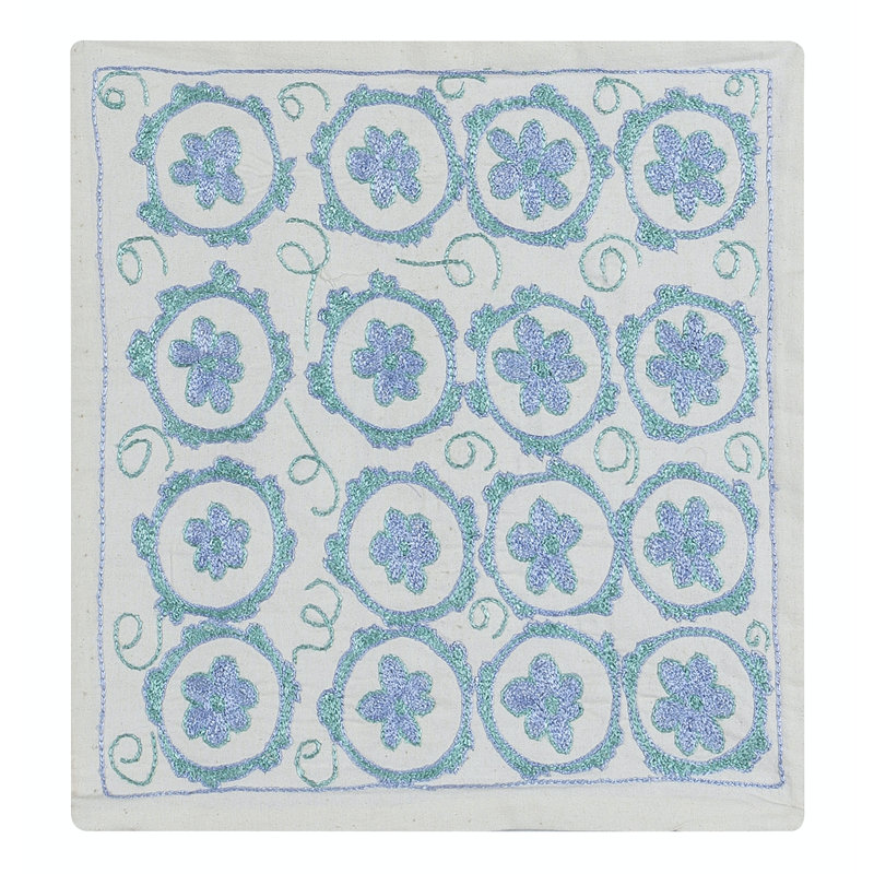 Housse de coussin en dentelle à motif marguerite, housse de coussin brodée à la main en soie, taie décorative Suzani, coussin décoratif. 17 x 17 po