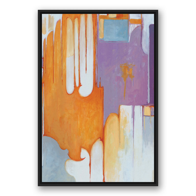 Toile flottante abstraite orange et mauve encadrée, H 37,75 po x l 25,75 po