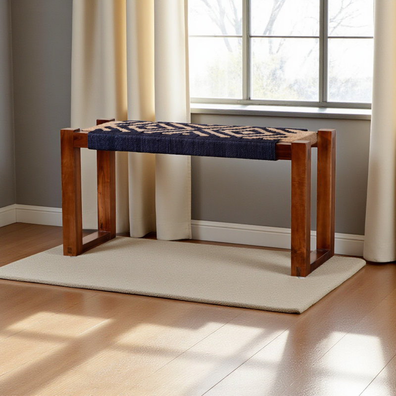 Banc décoratif bleu marine et brun naturel Spencer, H 15,57 po x l 31,26 po x P 11,6 po