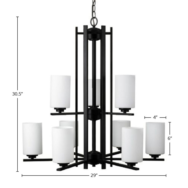 Lustre en acier à 9 lumières Troene, Noir