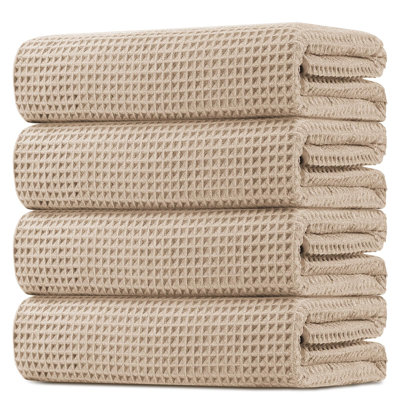 Waffle Bath Towels Set,Premium Microfiber Bathroom Towels(Beige/4 Pack)