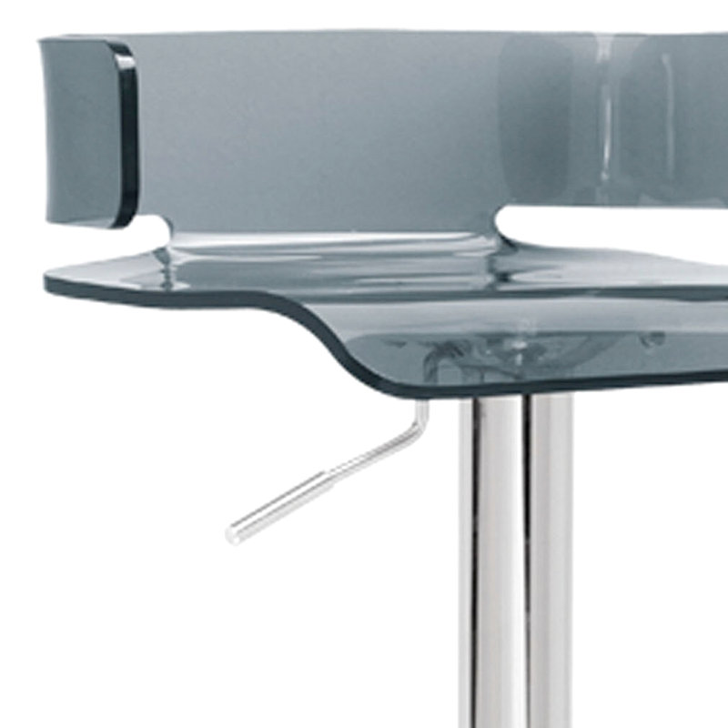 Tabouret réglable en finition gris, acrylique, repose-pieds et siège en métal, pivotant sur 360 °