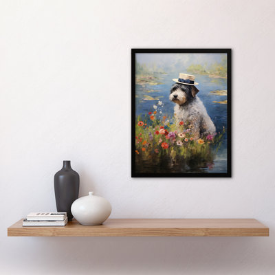 Bearded Collie Wearing Hat Claude Monet Style Dog - Single Picture Frame Print