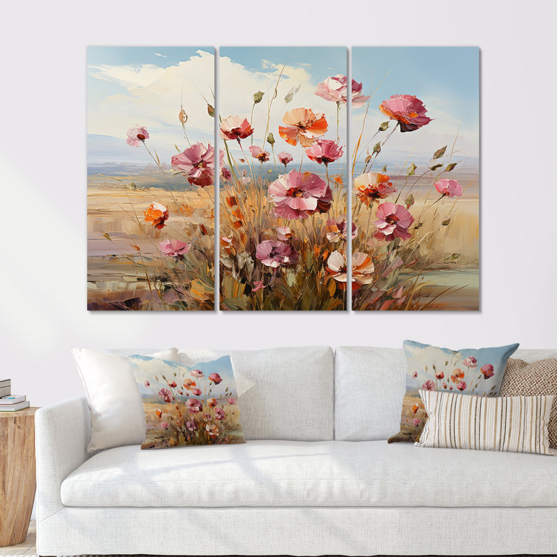 Mauve œillets, charme de campagne I - ensemble d'art sur toile, Toile tendue, H 40 po x l 60 po x P 1 po