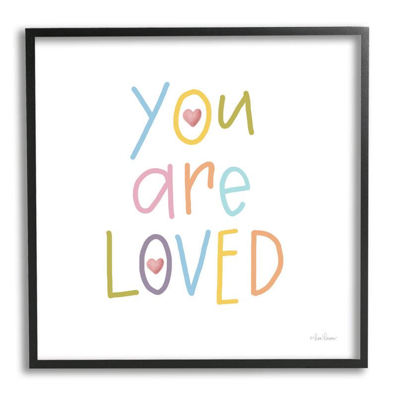 «You Are Loved Soft Rainbow Hearts», impression sur bois avec cadre flottant, H 17 po x l 17 po x P 1,5 po