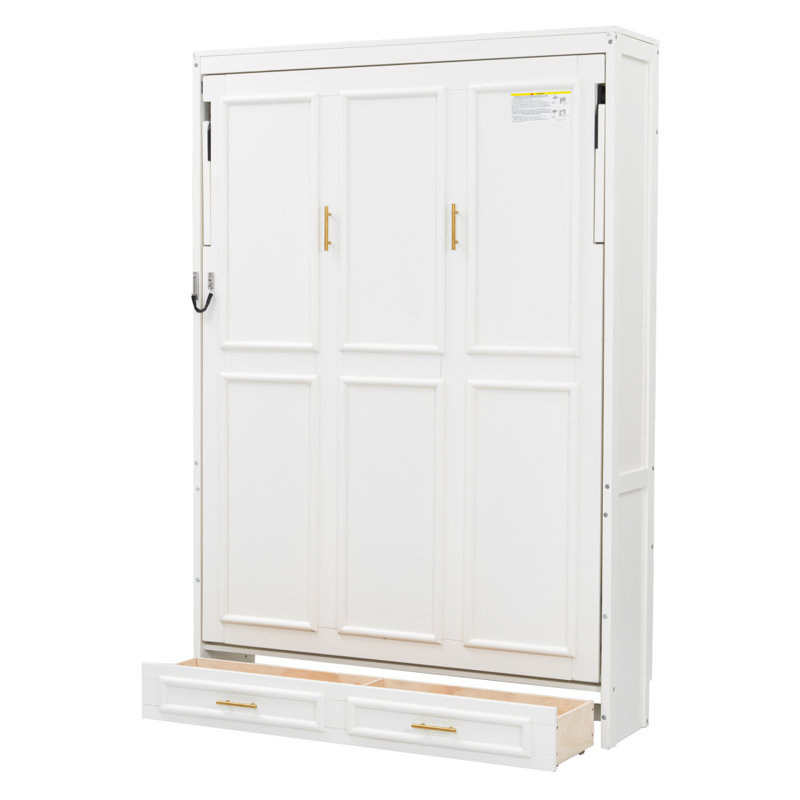 Lit escamotable double avec 2 tiroirs, beige
