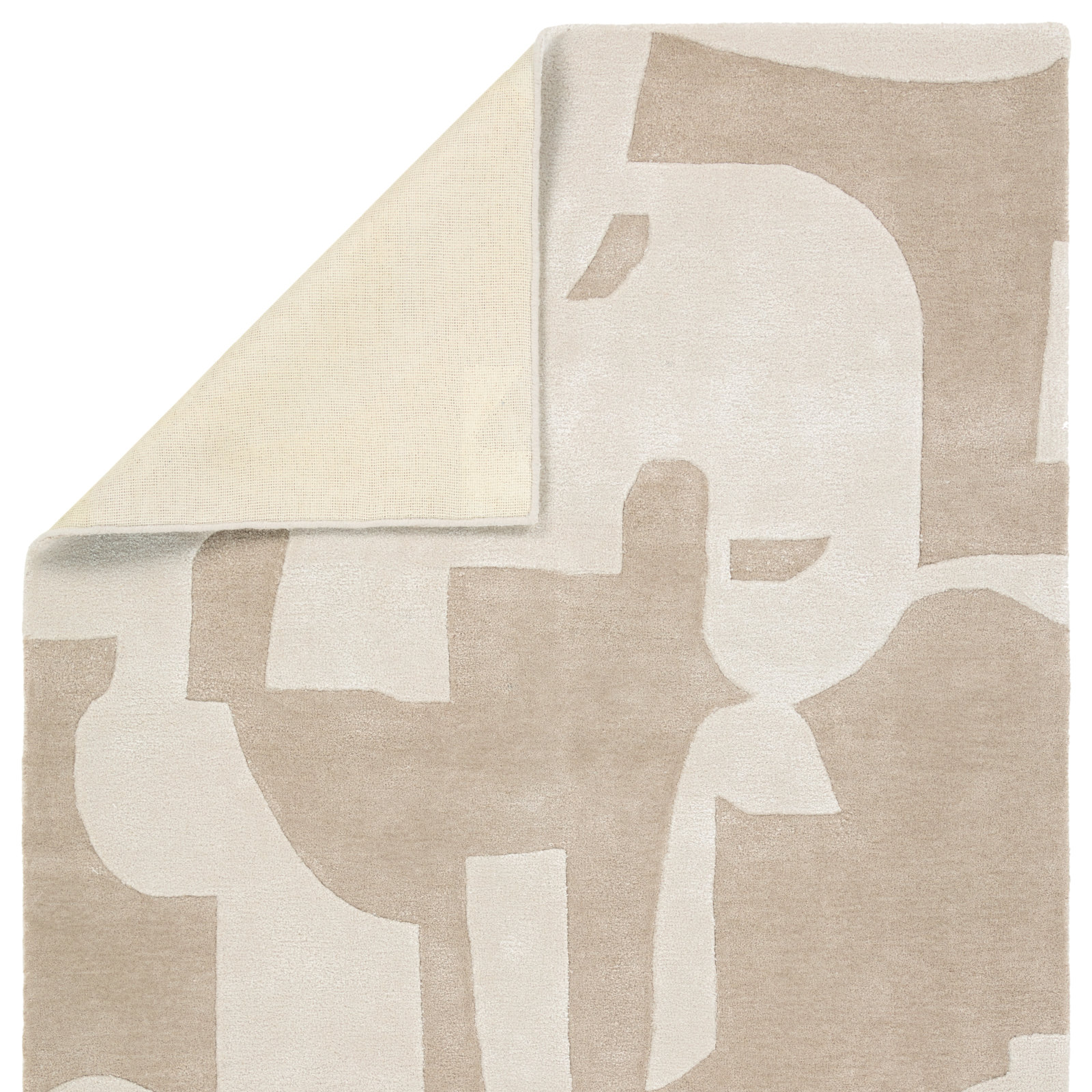 Taupe Cream Hand-Woven Abstract Rug, Rectangle 12' x 15'