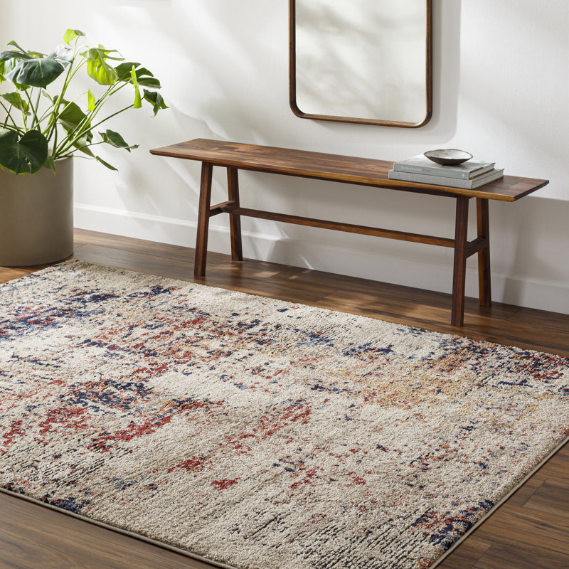 Rectangle Harmoney Abstract Machine Woven Polyester/Polypropylene Area Rug in Navy/Red, Rectangle 5'3" x 7'
