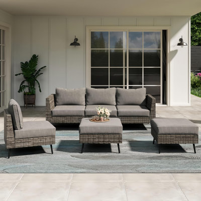  6-piece Outdoor Sectional Sofa Set, Modern Modular Pe Rattan Wicker Patio Furniture With Thick Cushions, All-weather