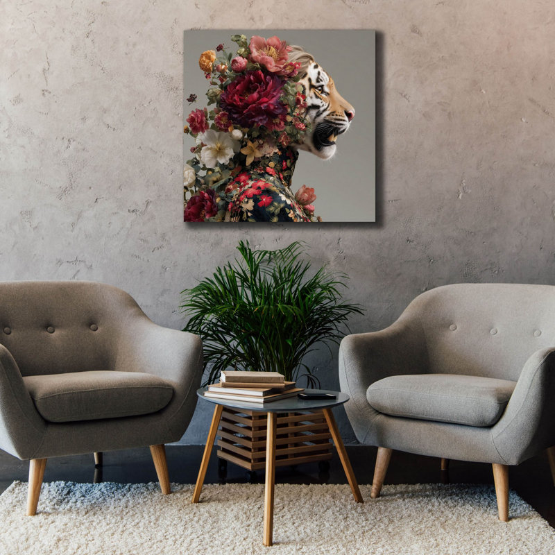  «Floral Magestic Tiger» par Ann Klee, art mural sur toile, 37 po x 37 po