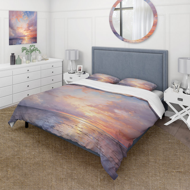 Sunset Cotton Candy Skies V - Ensemble de housse de couette paysages - Microfibre de polyester