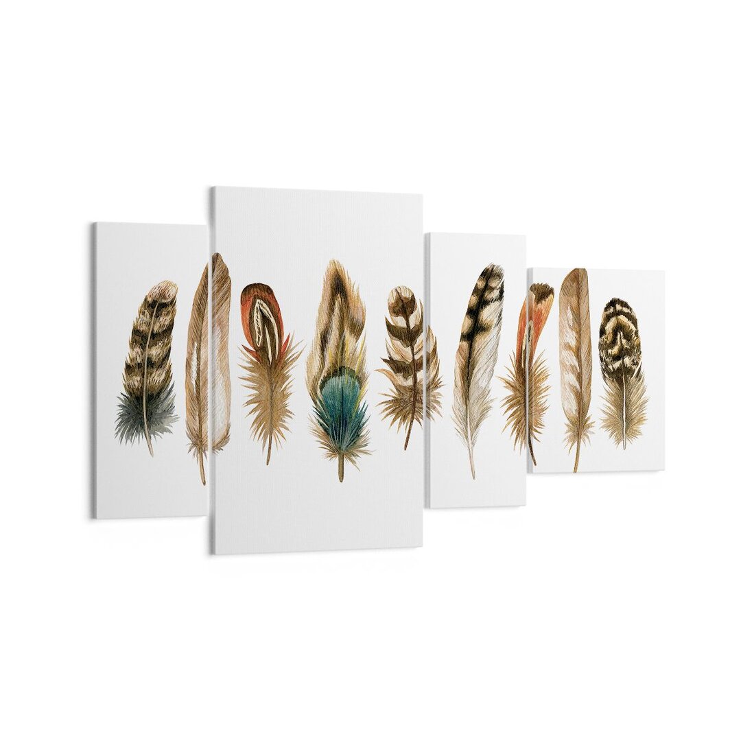 4-tlg. Leinwandbilder-Set White Background Feathers