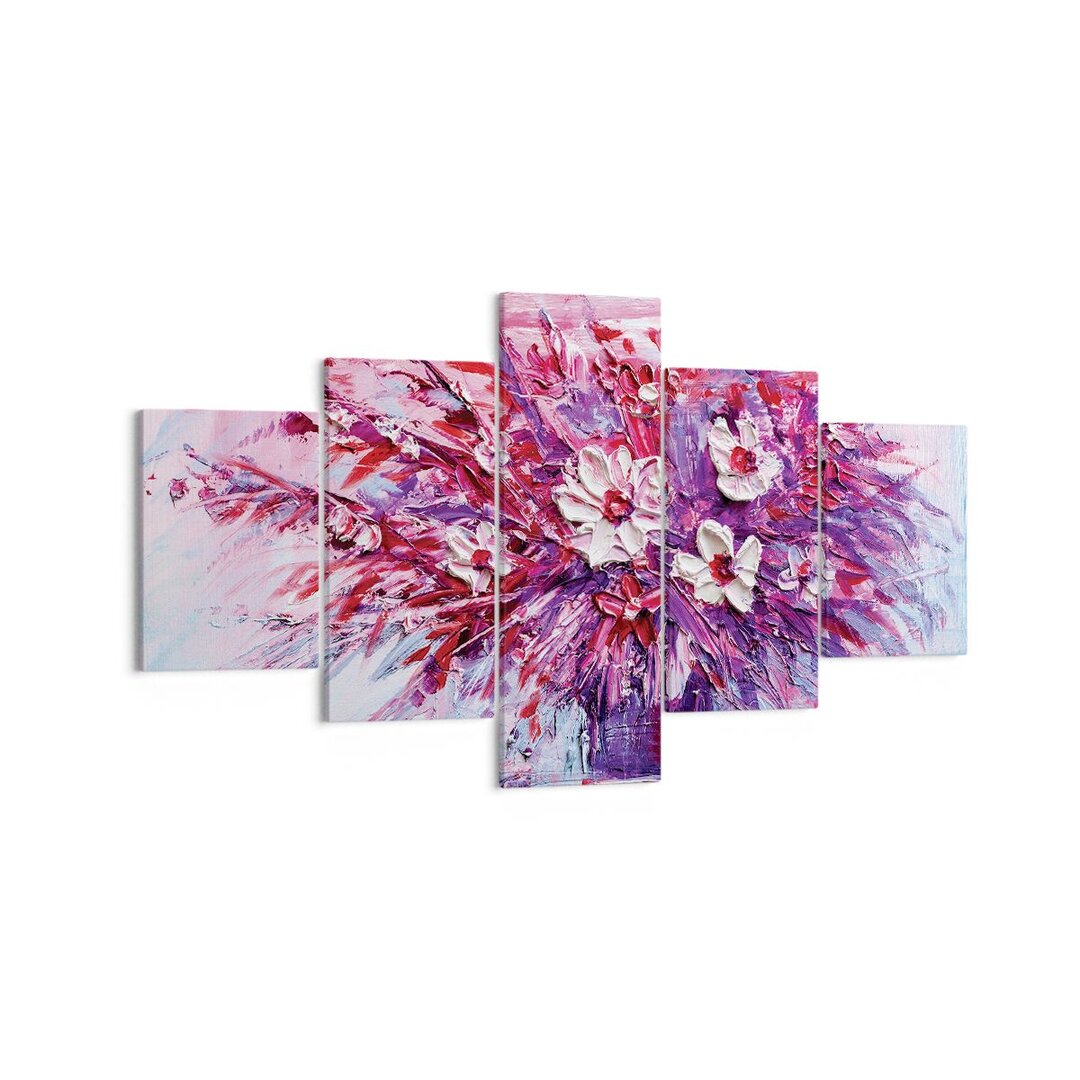 5-tlg. Leinwandbilder-Set Impasto Flowers Pink