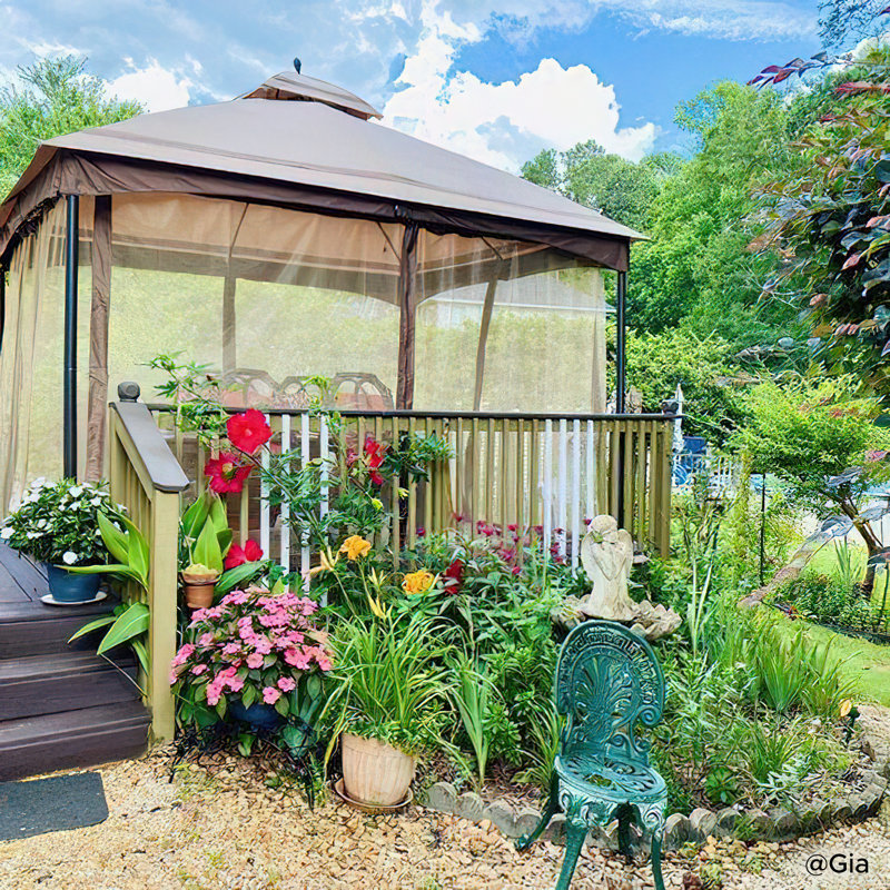 Sunjoy Metal Soft Top Gazebo 10.5 x 13 ft 2-Tier Steel Gazebo Weather Resistant Outdoor Patio Shelter, Brown/Black