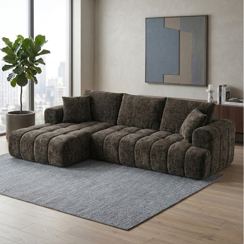 Canapé Boneless, canapé modulaire en L Chenille, Left Hand Facing, Brown