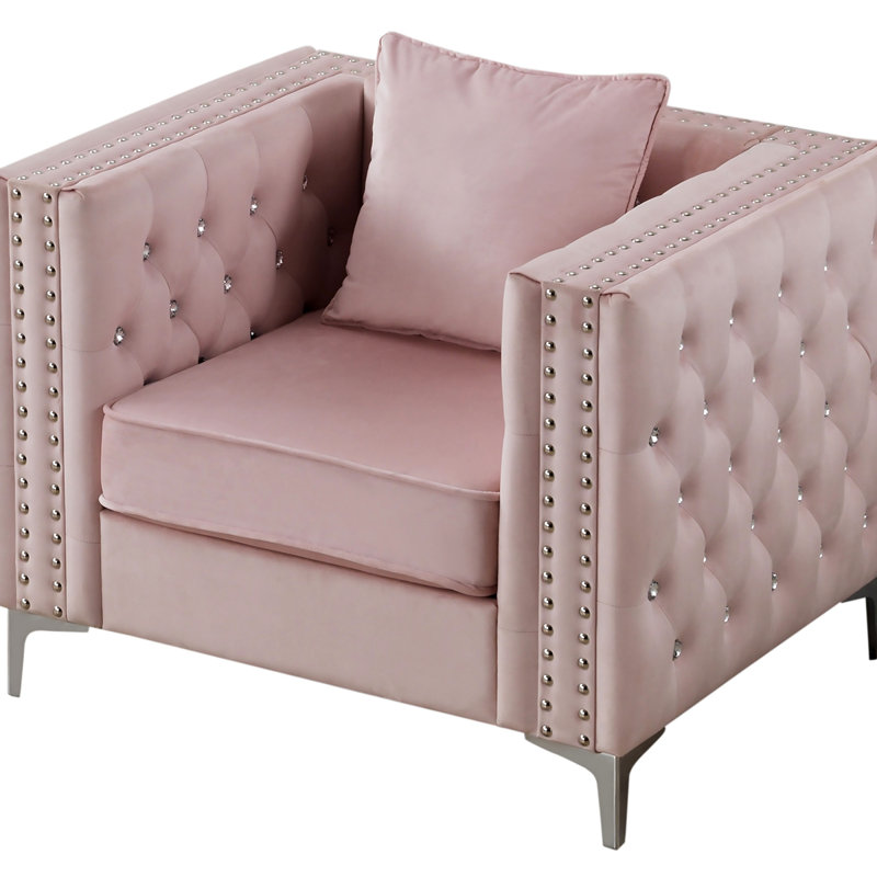 Fauteuil Chesterfield Lieza, Velours rose