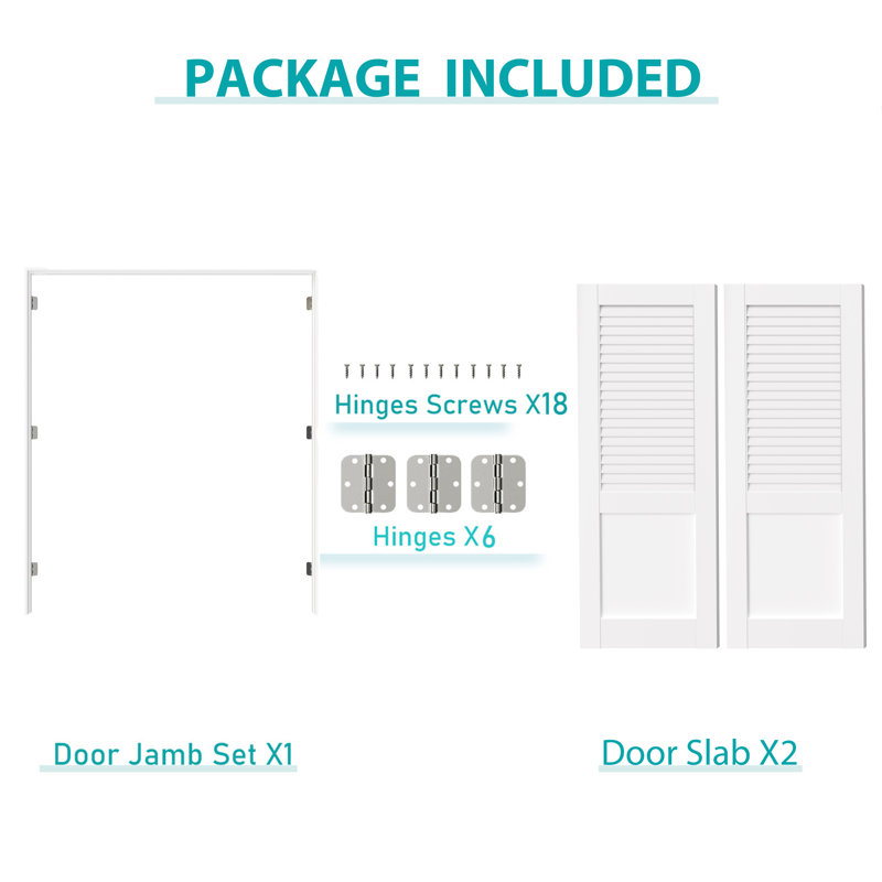 Louvered Top & Solid Panel Interior Double Door – Prehung-Style MDF & Solid Wood Doors with Adjustable Double Frame 