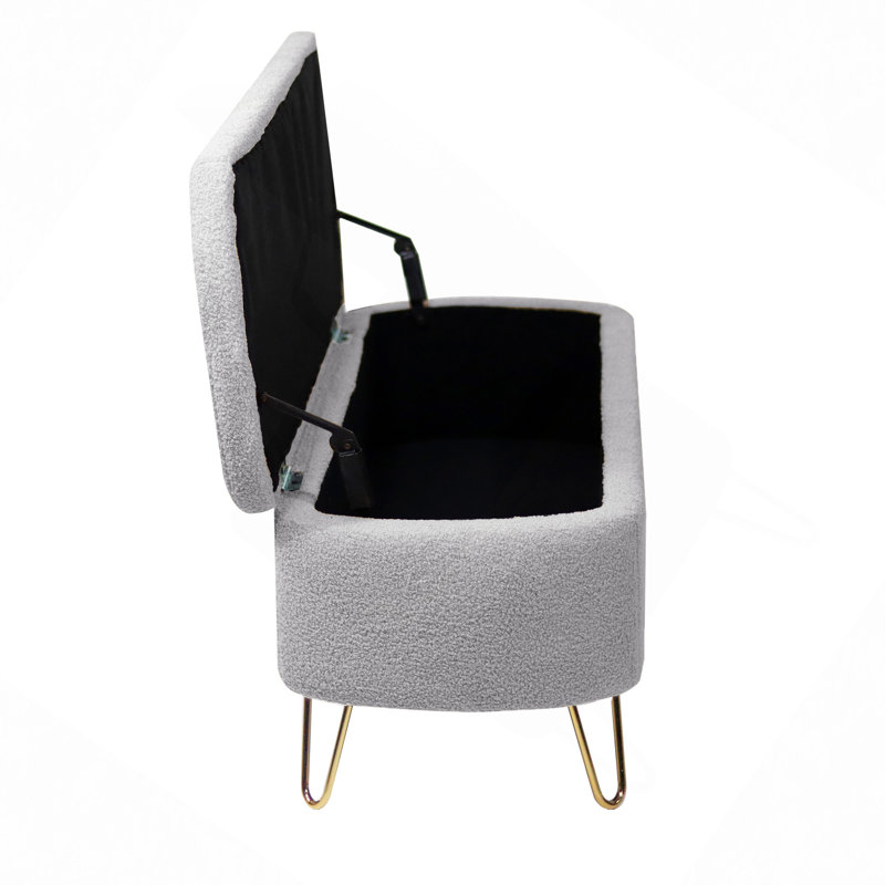 Toleen Storage Ottoman Bench for End of Bed Gold Legs, Modern Faux Fur Entryway Bench Upholstered Padded with Storage for Living Room Bedroom 